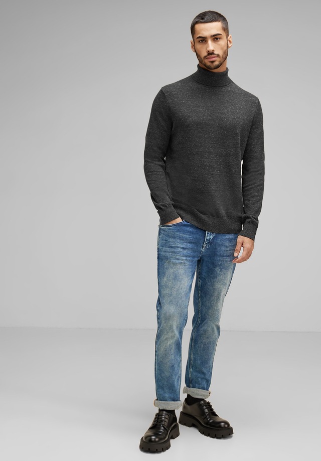 STREET ONE MEN Rollkragenpullover in Melange Optik