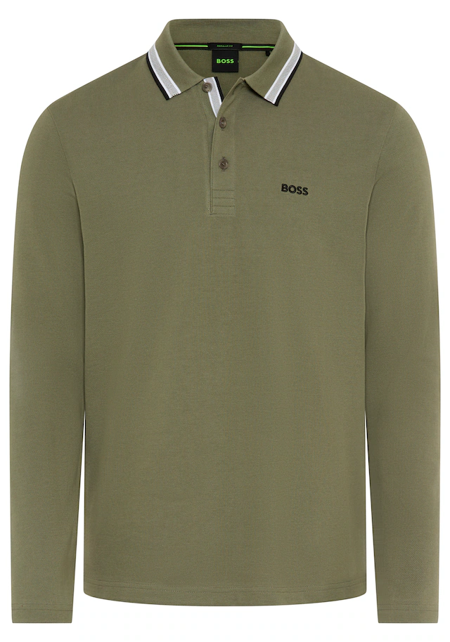 BOSS GREEN Langarm-Poloshirt »Plisy« mit Streifen am Kragen