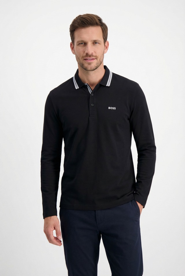 BOSS GREEN Langarm-Poloshirt »Plisy« mit Streifen am Kragen