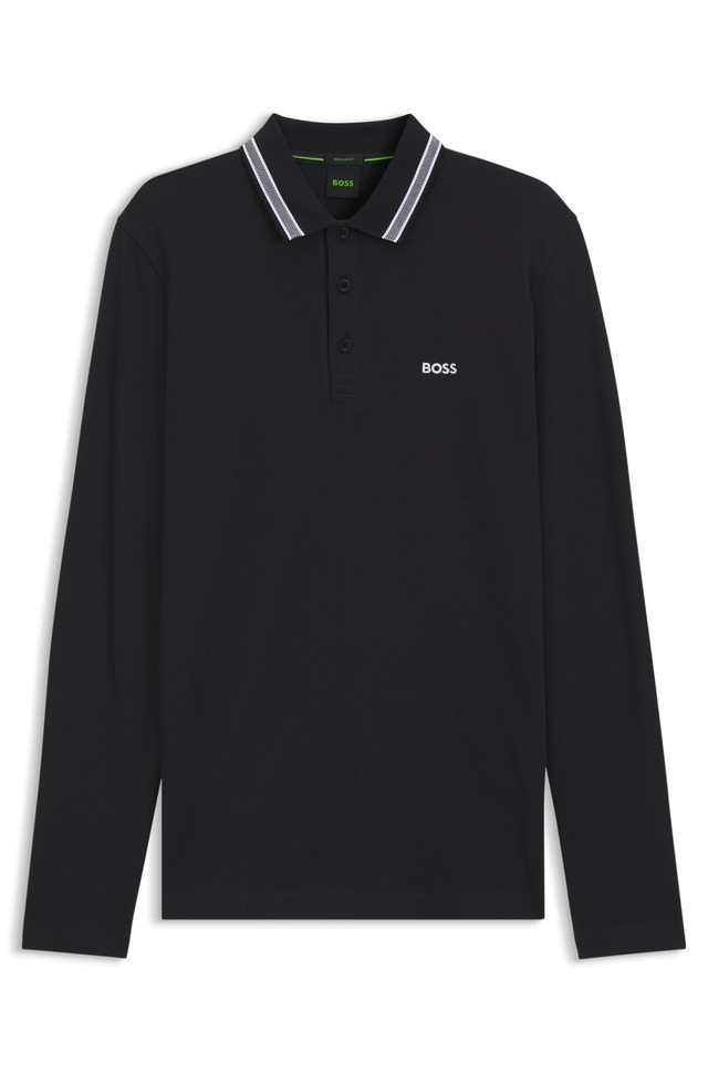 BOSS GREEN Langarm-Poloshirt »Plisy« mit Streifen am Kragen
