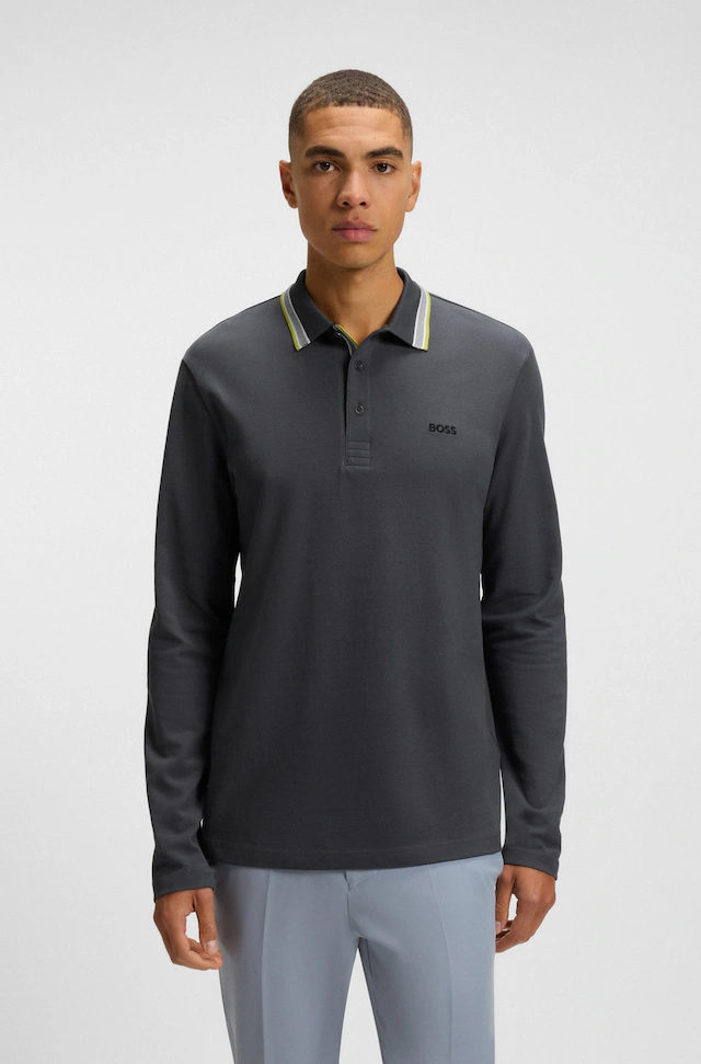 BOSS GREEN Langarm-Poloshirt »Plisy« mit Streifen am Kragen