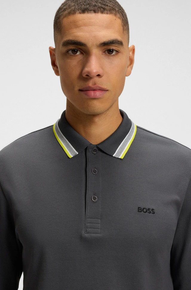 BOSS GREEN Langarm-Poloshirt »Plisy« mit Streifen am Kragen
