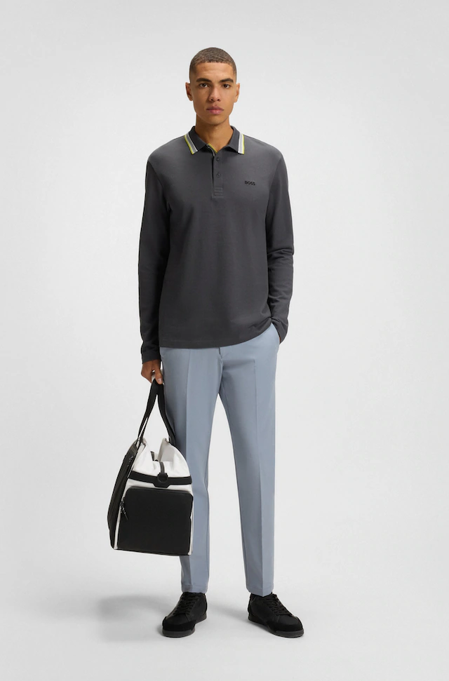 BOSS GREEN Langarm-Poloshirt »Plisy« mit Streifen am Kragen