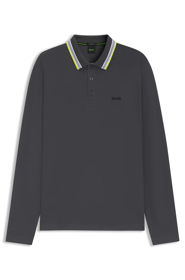 BOSS GREEN Langarm-Poloshirt »Plisy« mit Streifen am Kragen