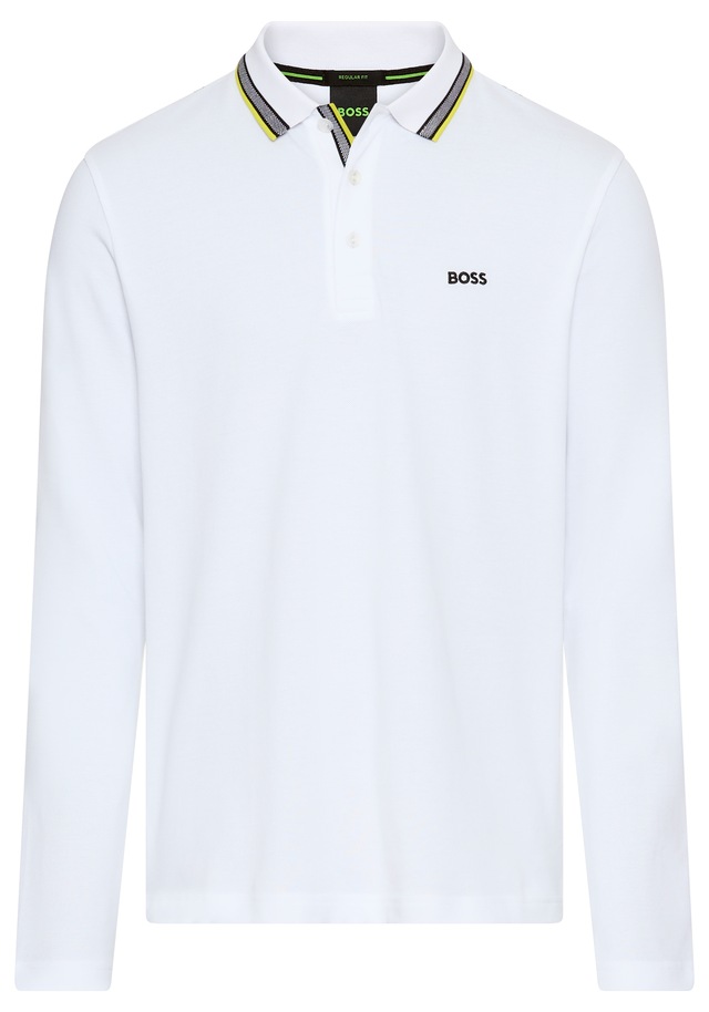 BOSS GREEN Langarm-Poloshirt »Plisy« mit Streifen am Kragen