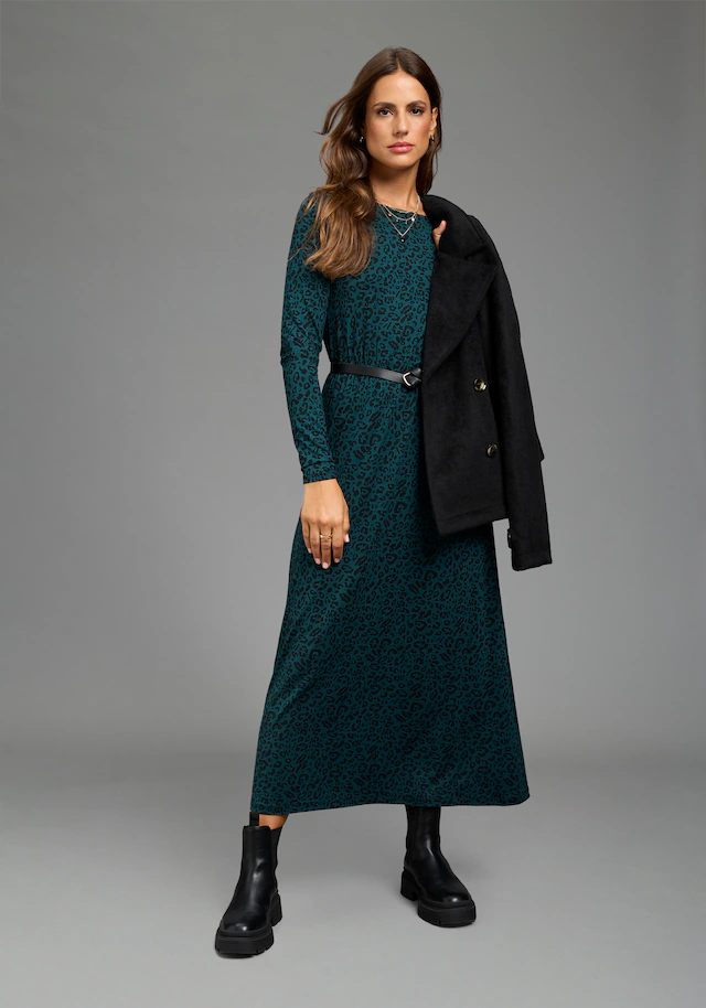 Laura Scott Jerseykleid in Midilänge, aus elastischer Viskosemischung, mit Allover-Druck