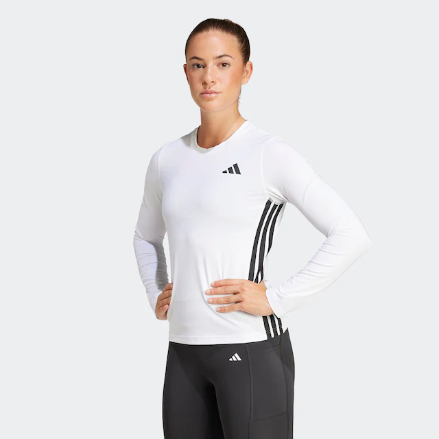 adidas Performance Funktionsshirt »ESSENTIALS 3-STREIFEN WORKOUT LONGSLEEVE« mit V-Ausschnitt, ohne Verschluss, aus Polyester