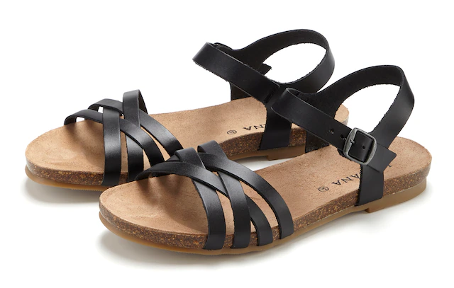 LASCANA Sandale »Sandalette, Sommerschuh, offener Schuh,« aus Leder mit Korkfußbett