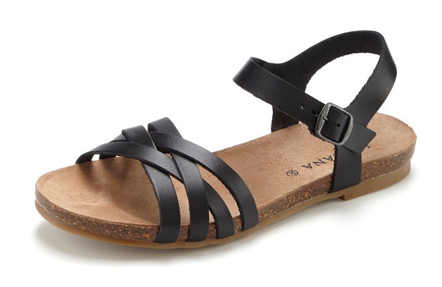 LASCANA Sandale »Sandalette, Sommerschuh, offener Schuh,« aus Leder mit Korkfußbett