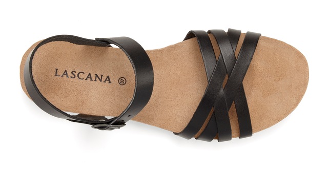 LASCANA Sandale »Sandalette, Sommerschuh, offener Schuh,« aus Leder mit Korkfußbett