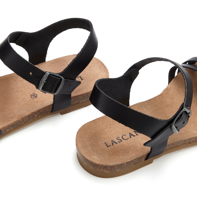 LASCANA Sandale »Sandalette, Sommerschuh, offener Schuh,« aus Leder mit Korkfußbett