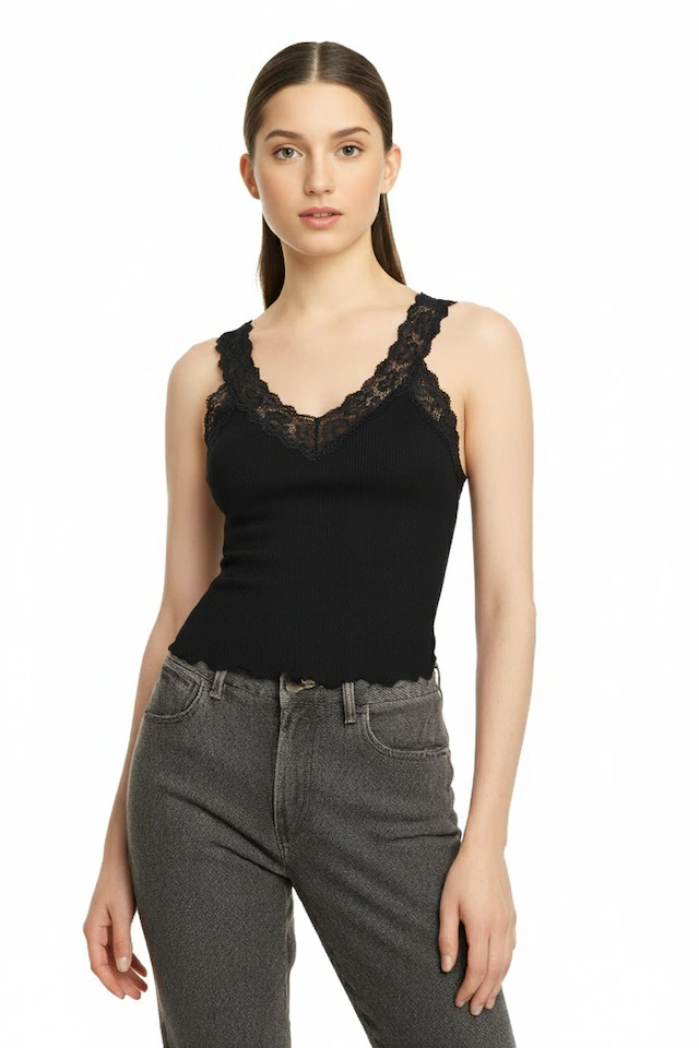 rosemunde Spitzentop »Bernardine Organic Cotton Top« Vintage-Spitzenbesatz am V-Ausschnitt, breite Träger, feminin