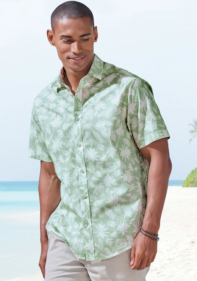 Beachtime Hawaiihemd »- Kurzarmhemd mit sommerlichem Palmen Druck« , Kurzarm, Freizeithemd mit Palmenprint, reine Baumwolle