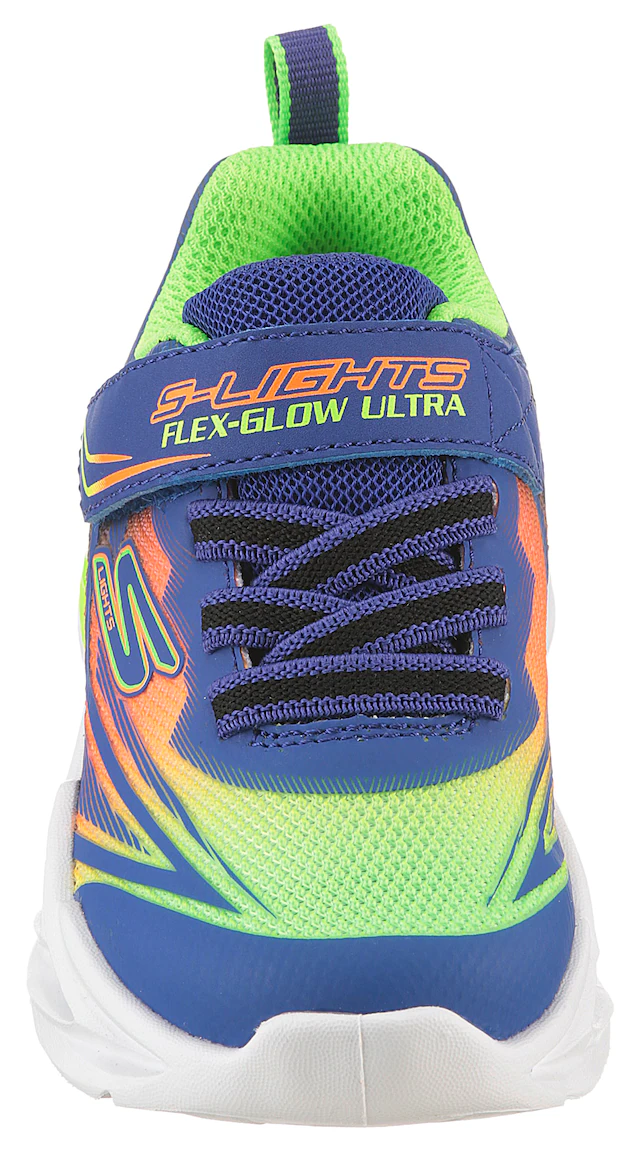Skechers Lauflernschuh »FLEX-GLOW ULTRA LIGHTS« Blink,-Klettschuh zum Schlüpfen, Neon, Größenschablone zum Download