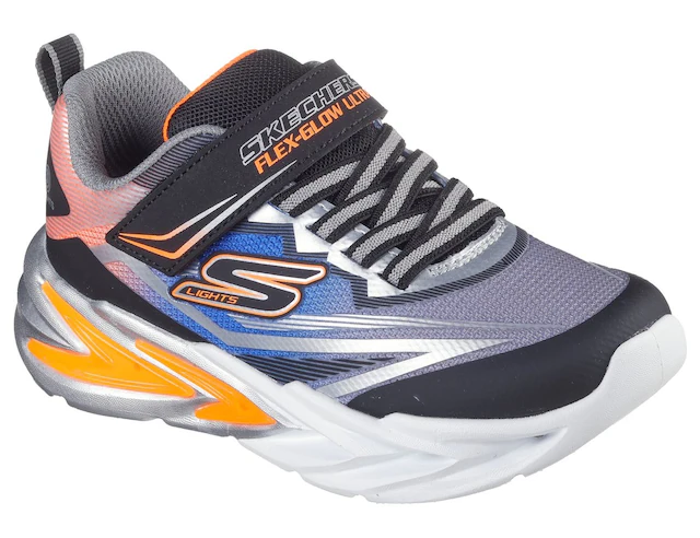 Skechers Lauflernschuh »FLEX-GLOW ULTRA LIGHTS« Blink,-Klettschuh zum Schlüpfen, Neon, Größenschablone zum Download