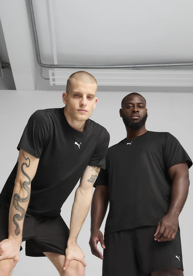 PUMA Trainingsshirt »M TAD ESSENTIALS HEATHER CAT TEE (CF SMALL CAT)« Basic-T-Shirt, Kurzarm, für Sportmode