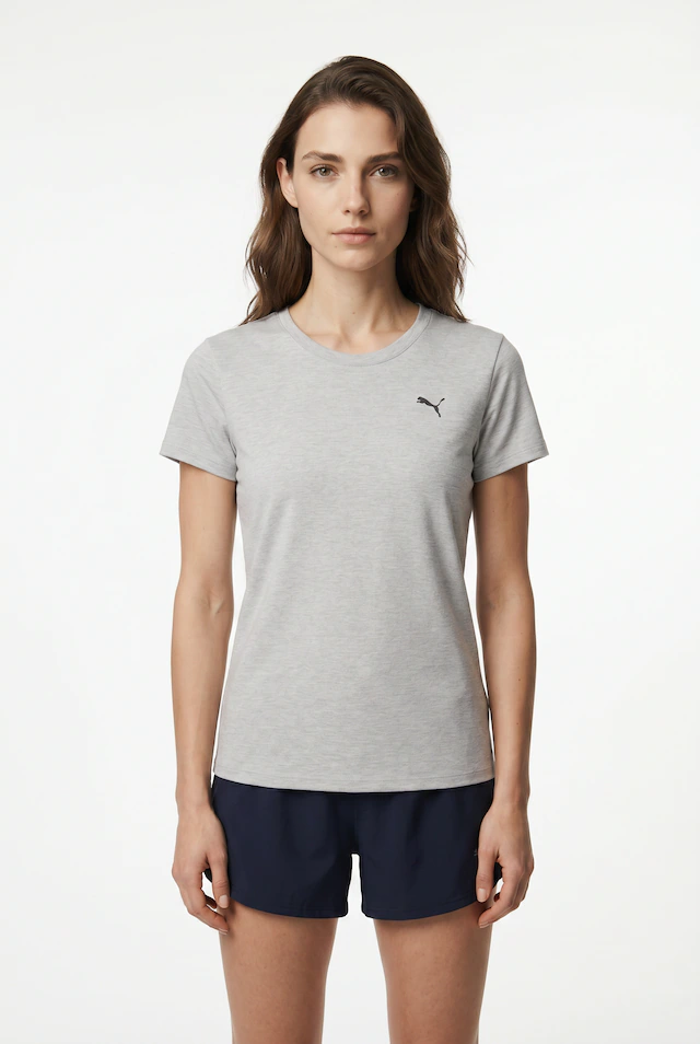 PUMA Trainingsshirt »W TAD ESSENTIAL HEATHER TEE« mit kleinem Logo auf der Brust, Kurzarm, in normaler Länge