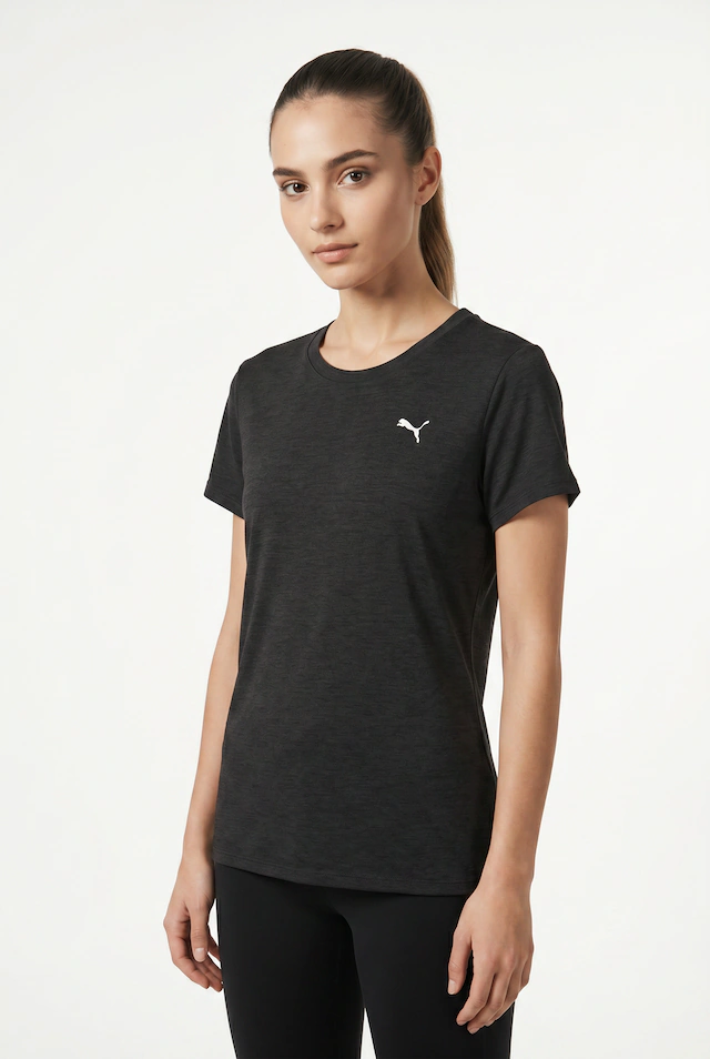 PUMA Trainingsshirt »W TAD ESSENTIAL HEATHER TEE« mit kleinem Logo auf der Brust, Kurzarm, in normaler Länge