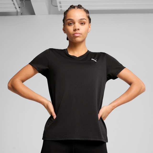 PUMA Trainingsshirt »W TAD ESSENTIAL VNECK TEE« mit DryCELL-Technologie, körperbetonter V-Ausschnitt, Kurzarmdesign