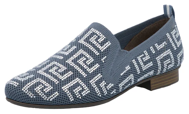 Rieker Slipper Halbschuh, Schlupfschuh, Blockabsatz, Loafer mit Glitzersteinchen