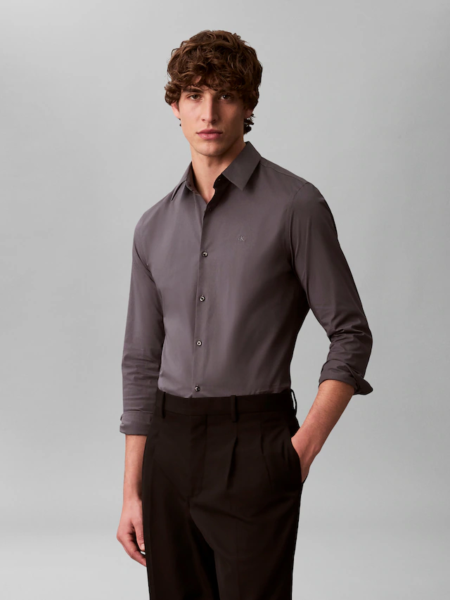 Calvin Klein Langarmhemd »LONG SLEEVE SOLID STRETCH SLIM SHIRT« slim fit, in Unifarbe
