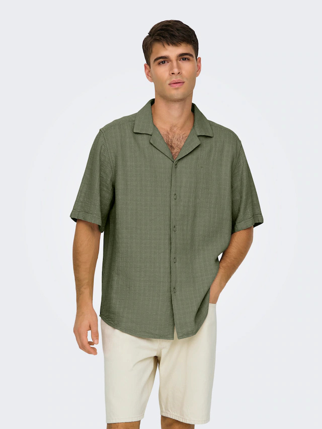 ONLY & SONS Kurzarmhemd »ONSLATHAM RLXSS RESORT LINEN STRUC 0257« Viskose mit Leinen, normal geschnitten