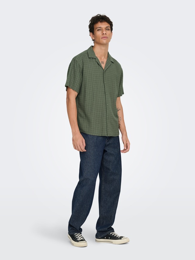 ONLY & SONS Kurzarmhemd »ONSLATHAM RLXSS RESORT LINEN STRUC 0257« Viskose mit Leinen, normal geschnitten