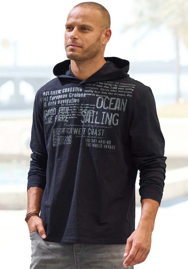 John Devin Kapuzenshirt Langarmshirt bedruckt mit Kapuze aus strukturierter Baumwoll-Qualität