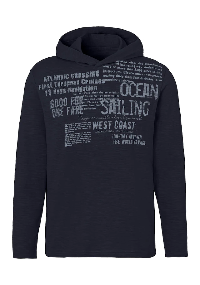John Devin Kapuzenshirt Langarmshirt bedruckt mit Kapuze aus strukturierter Baumwoll-Qualität