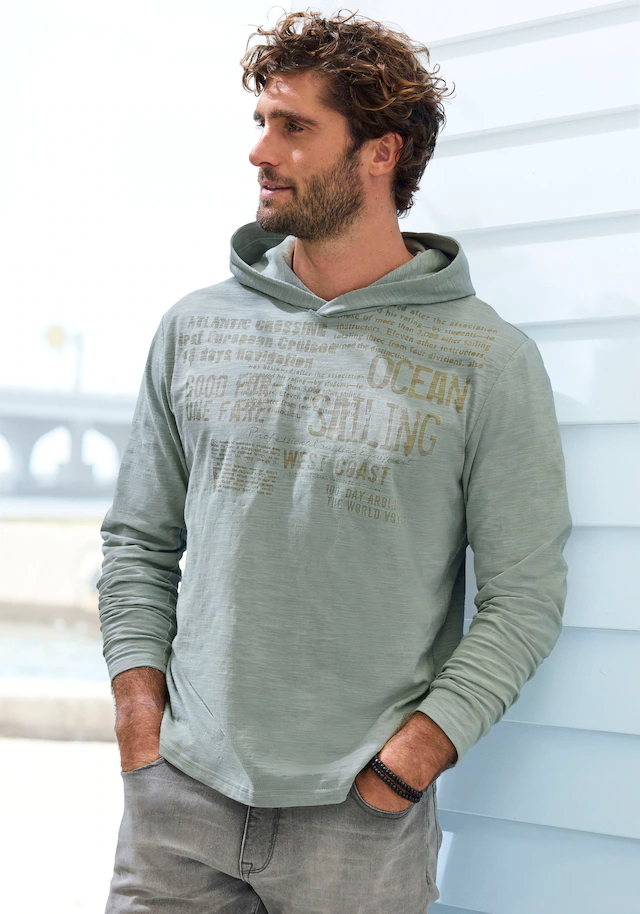 John Devin Kapuzenshirt Langarmshirt bedruckt mit Kapuze aus strukturierter Baumwoll-Qualität