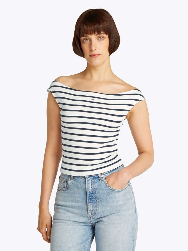 Tommy Jeans Tanktop »TJW BOAT NECK TOP SS EXT« mit Logostickerei
