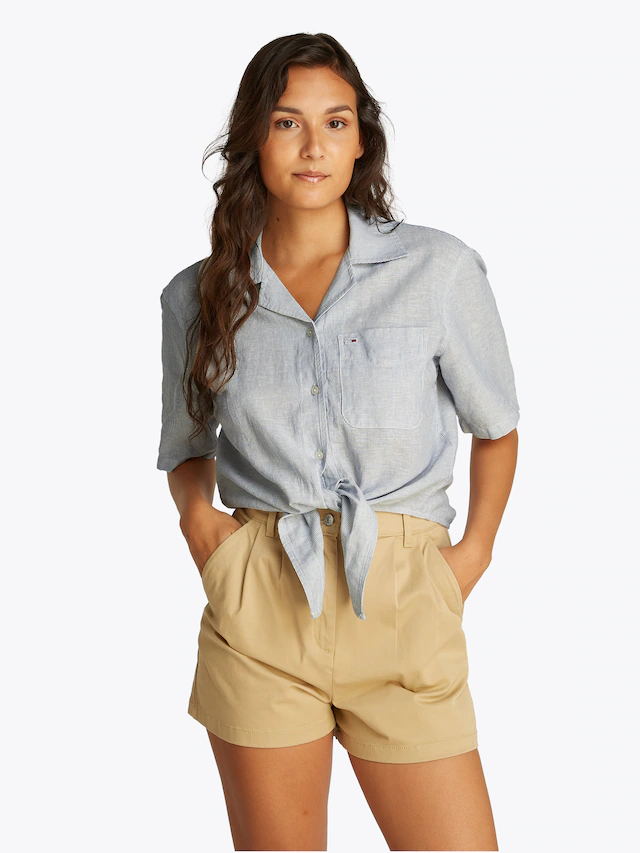 Tommy Jeans T-Shirt »TJW CRP LINEN SS SHIRT« mit Brusttasche, Logostickerei