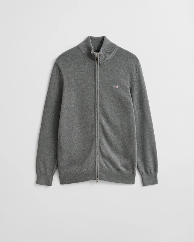 Gant Cardigan »CASUAL COTTON ZIP CARDIGAN« Mit Rippbündchen an Stehkragen, Ärmeln und Saum