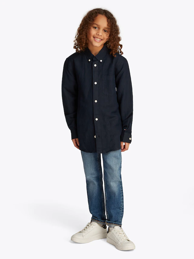 Tommy Hilfiger Langarmhemd »LINEN BLEND RELAXED SHIRT LS« mit Brusttasche, Logostickerei