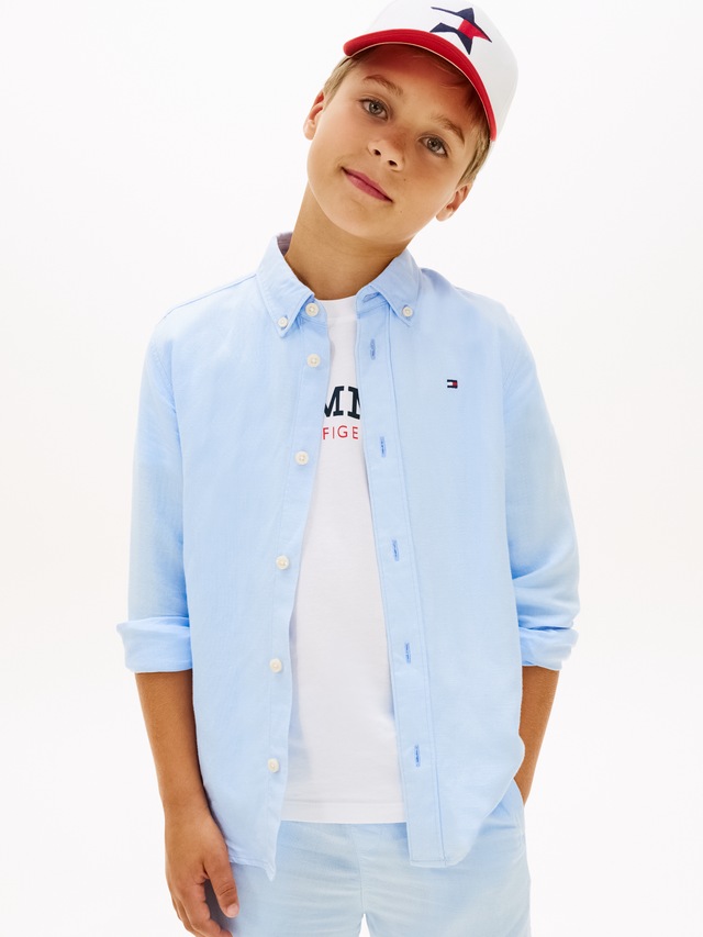 Tommy Hilfiger Langarmhemd »LINEN BLEND RELAXED SHIRT LS« mit Brusttasche, Logostickerei