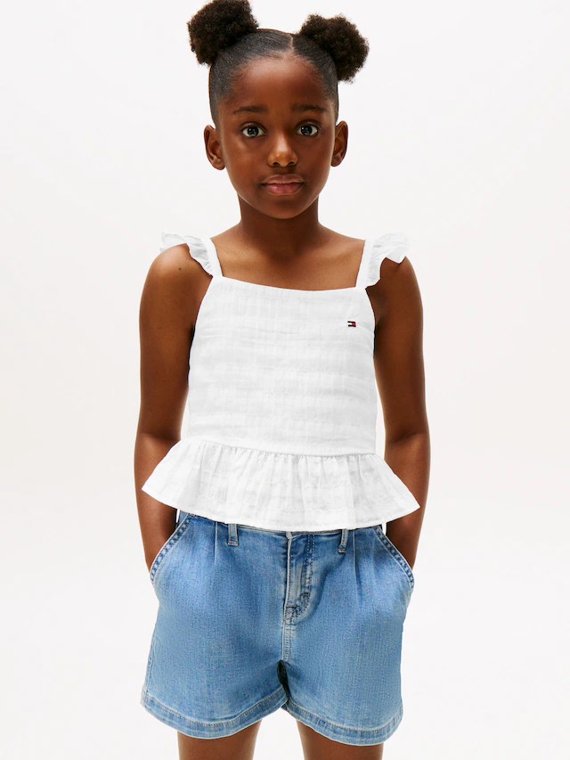 Tommy Hilfiger Trägertop »TEXTURED COTTON TOP SLVLS« mit Stickerei, mit Rüschen