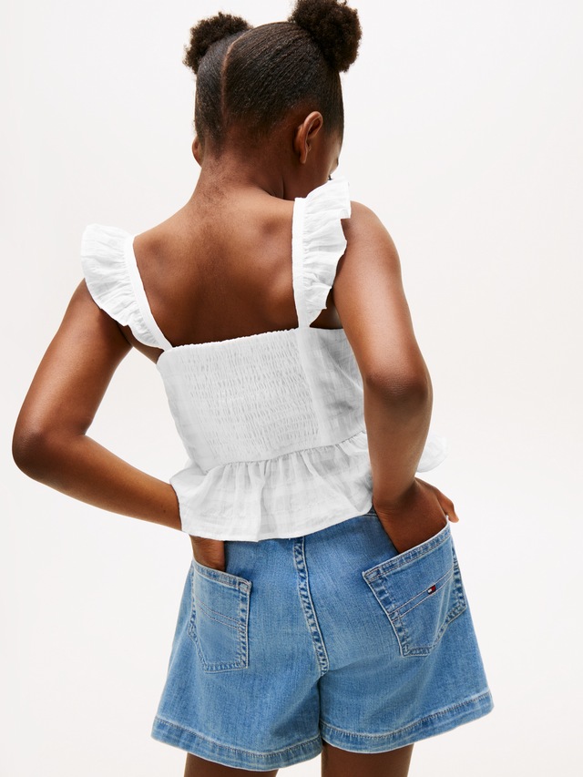 Tommy Hilfiger Trägertop »TEXTURED COTTON TOP SLVLS« mit Stickerei, mit Rüschen