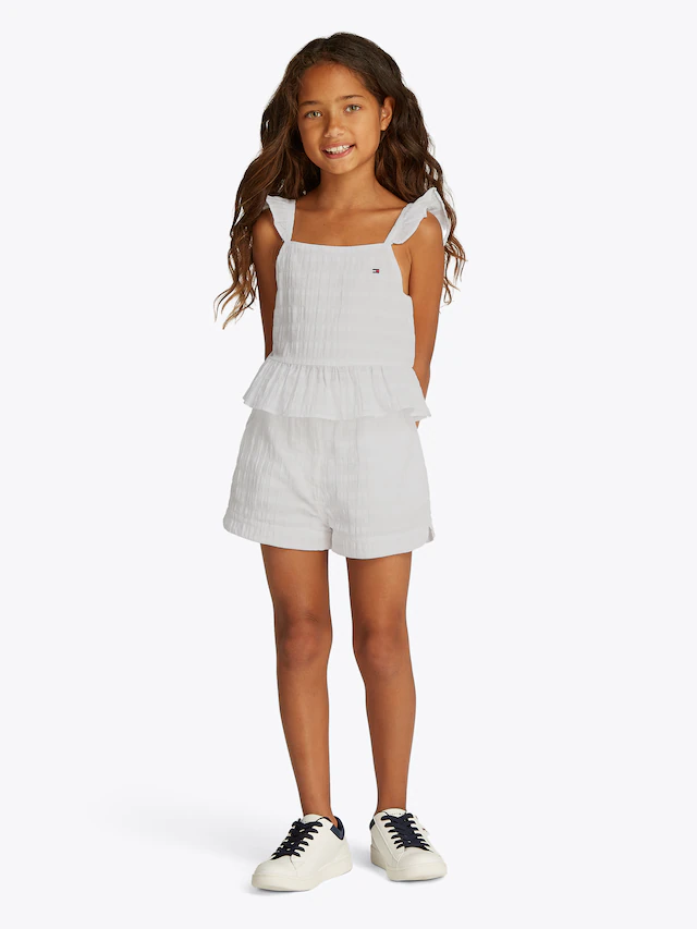 Tommy Hilfiger Trägertop »TEXTURED COTTON TOP SLVLS« mit Stickerei, mit Rüschen