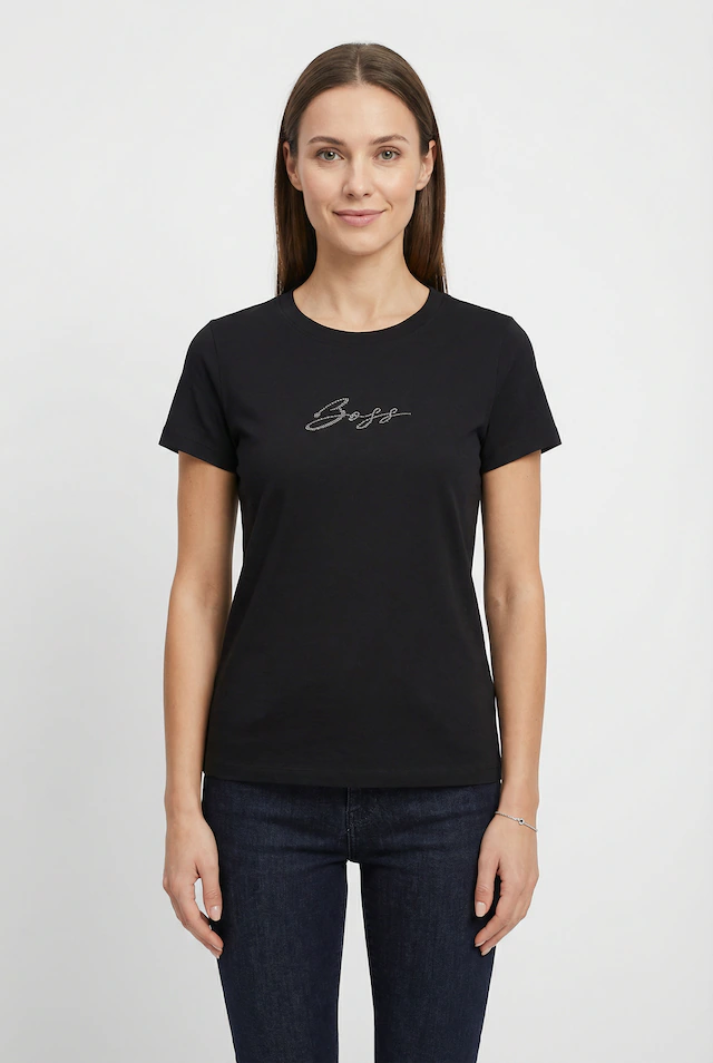BOSS ORANGE T-Shirt »Esogo_MA_crystal Premium Damenmode« mit glitzer Logoschriftzug