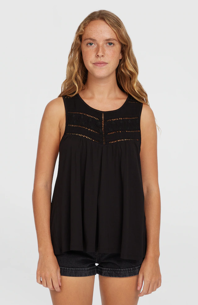 O'Neill Tanktop »ESSENTIALS TOKEENA EMBROIDERY TANK« mit bestickten Einsätzen am U-Ausschnitt, aus Viskose und Elasthan