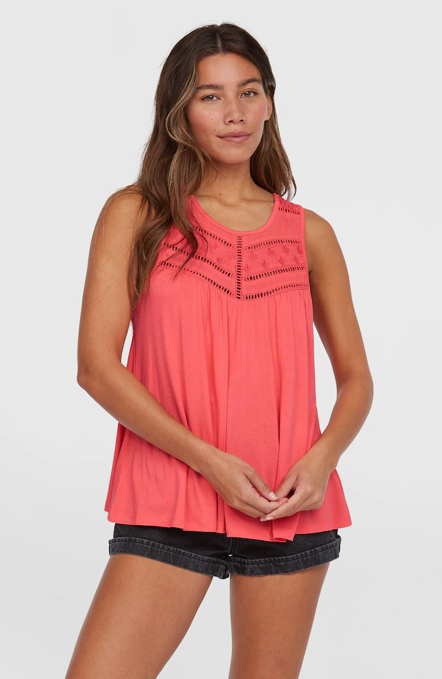 O'Neill Tanktop »ESSENTIALS TOKEENA EMBROIDERY TANK« mit bestickten Einsätzen am U-Ausschnitt, aus Viskose und Elasthan