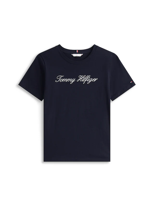 Tommy Hilfiger T-Shirt »NOS SCRIPT REGULAR C-NK SHORT SLEEVE« mit Rundhals und kontrastfarbener Stickerei, Regular Fit