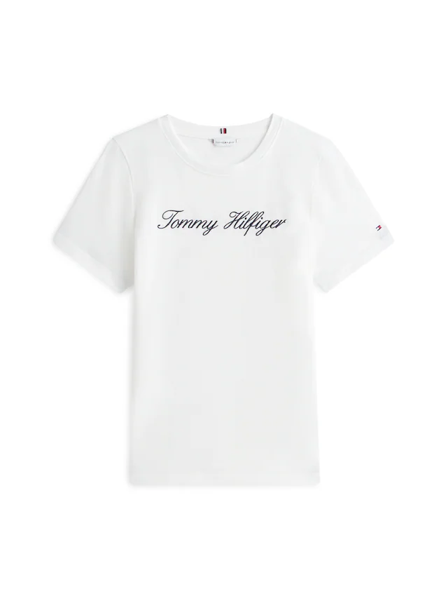Tommy Hilfiger T-Shirt »NOS SCRIPT REGULAR C-NK SHORT SLEEVE« mit Rundhals und kontrastfarbener Stickerei, Regular Fit