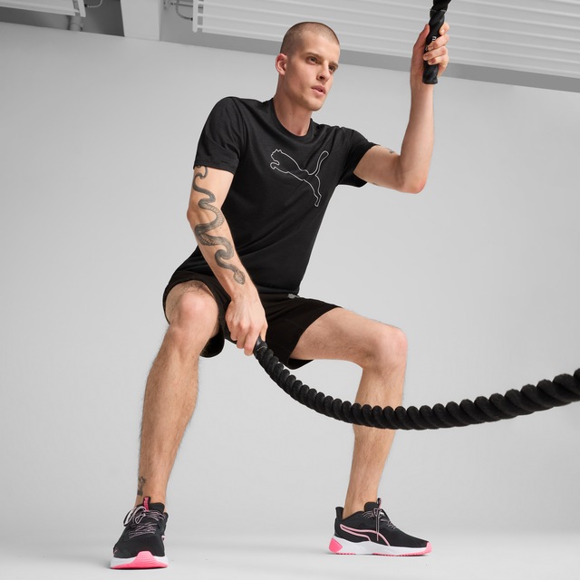 PUMA Trainingsshirt »M TAD ESSENTIAL HEATHER CAT TEE (CF LARGE CAT)« mit Rundhalsausschnitt, mit Kurzarm, für sportliche Aktivitäten