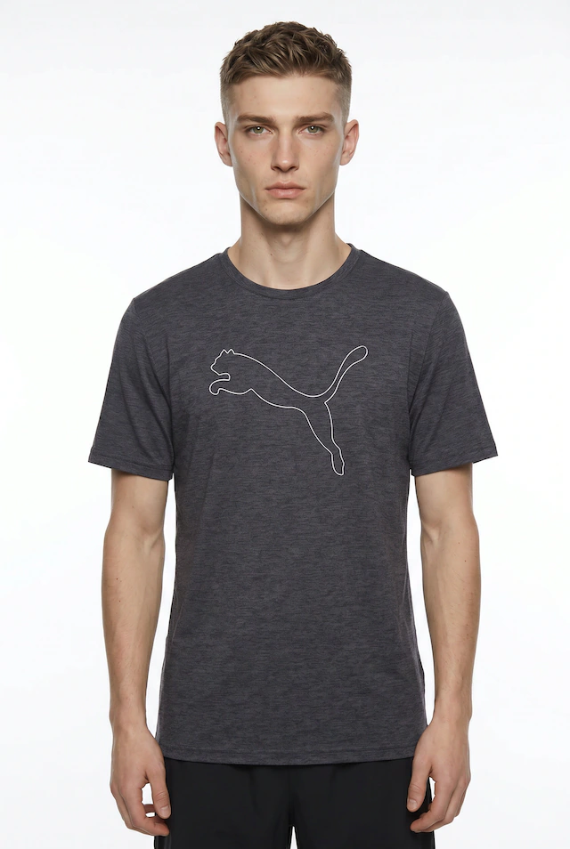 PUMA Trainingsshirt »M TAD ESSENTIAL HEATHER CAT TEE (CF LARGE CAT)« mit Rundhalsausschnitt, mit Kurzarm, für sportliche Aktivitäten