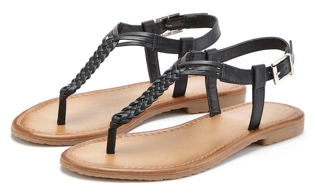 Vivance Zehentrenner Sandalette, Sommerschuh,Sandale aus Leder mit Flecht-Optik