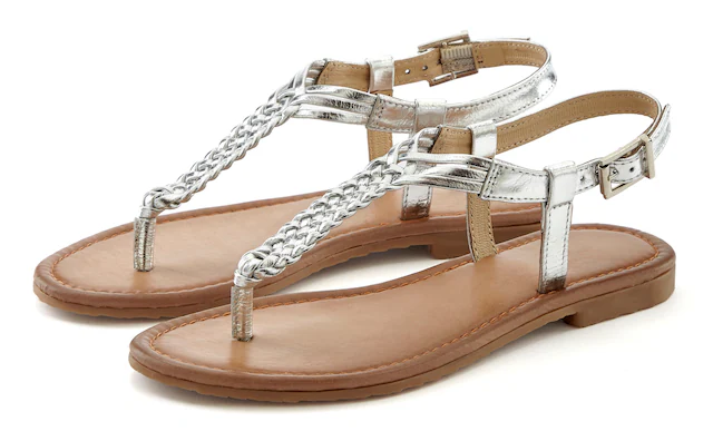 Vivance Zehentrenner Sandalette, Sommerschuh,Sandale aus Leder mit Flecht-Optik
