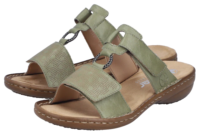 Rieker Pantolette Sommerschuh, Strandschuh, Klettschuh mit Perforation