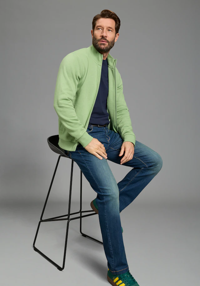 Man's World Sweatjacke Stehkragen und dezentem Logodruck