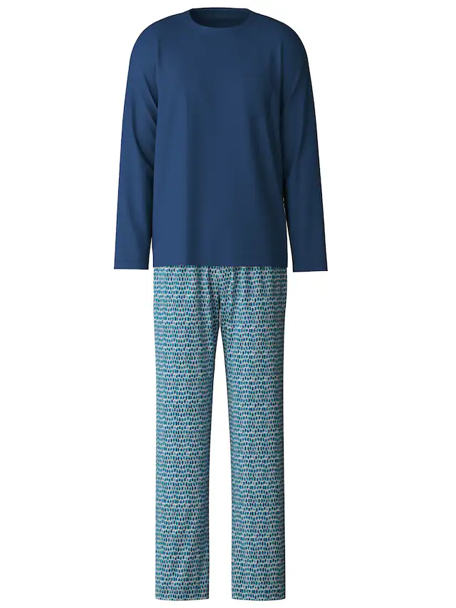CALIDA Schlafanzug »Relax Imprint 2« 2 tlg. Langarm-Shirt & Hose mit geradem Bein